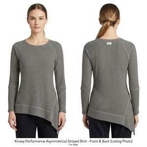 Kensie Shirt Performance Womens XL Striped Asymmetrical Long Sleeve Black White